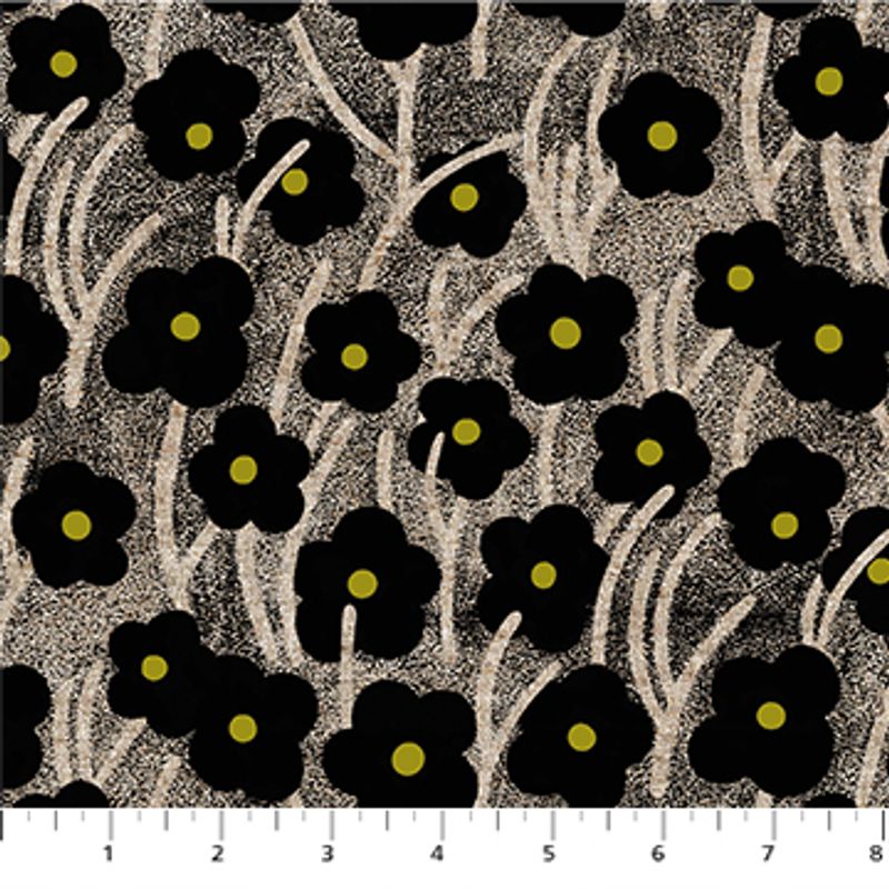 Halvlin med sorte blomster